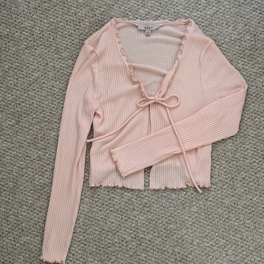 (2 for $30) Gaze Light Pink Ribbed Cardigan Top